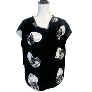 My Soul Blouse Top Medium Black White Circles Loose Fit Hippie Peasant Lagenlook